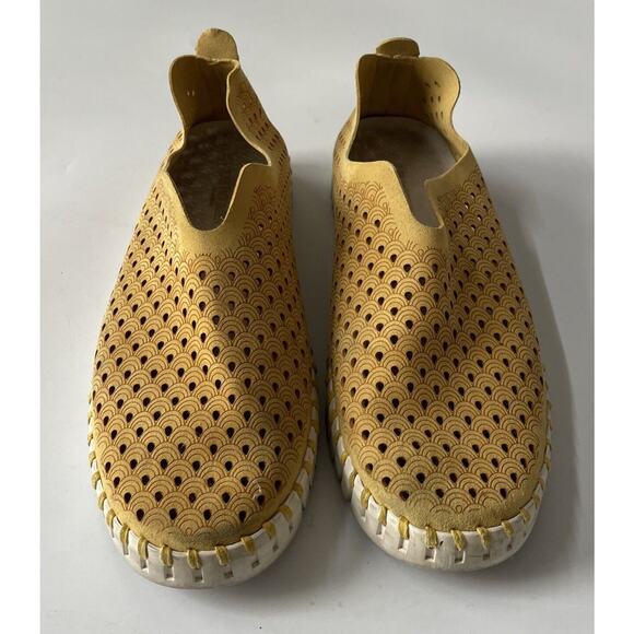 Isle Jacobson Shoes Womens 11 Yellow Suede Perforated Tulip Loafers Flats 41 - Picture 4 of 11